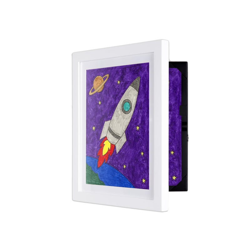 Dynamic Frames Liâ€™l Davinci Art Cabinet, Stores up to 50 Pieces of 9x12 inch Art, Outer Wooden Frame Dimensions 11.75 x 14.75 inches, Kids Art Frame, Front Opening, Universal Hanging, White - Image 1